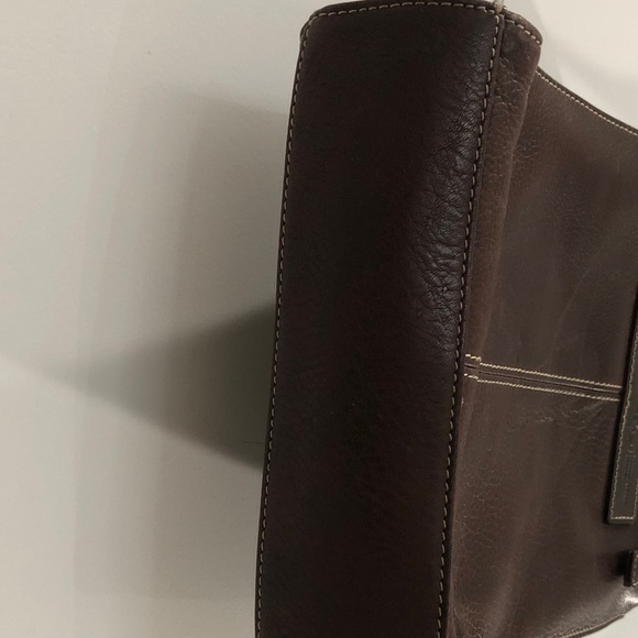 Fossil Dark Brown Crossbody # 75082 Genuine Pebble Leather Messenger Bag EUC - Picture 6 of 16